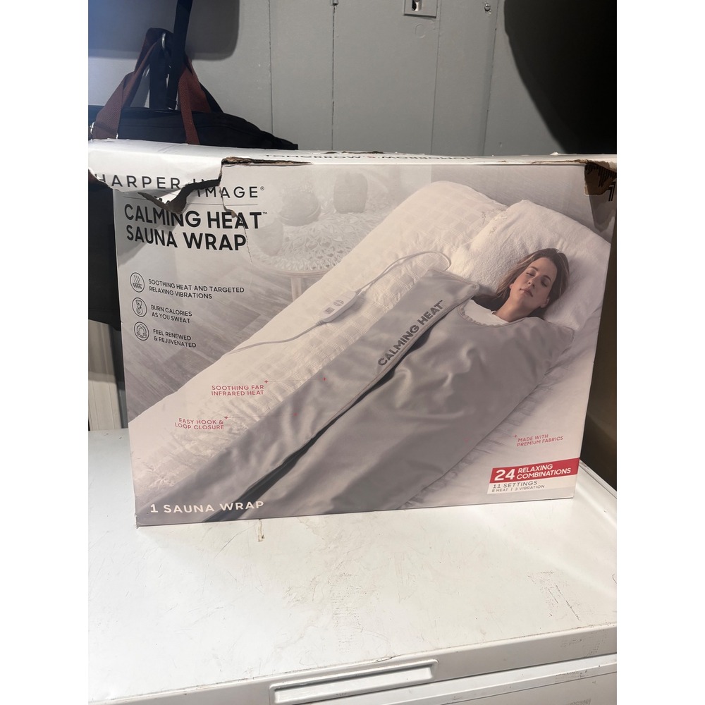 Sharper Image Calming Heat Sauna Wrap Infrared Heating Blanket Gray 24 Settings